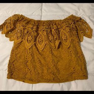 off the sleeve mustard top with detailing